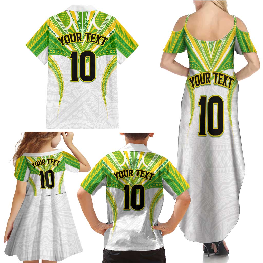 Custom Cook Islands Rugby Family Matching Summer Maxi Dress and Hawaiian Shirt Tatau Art Sport Style White Color