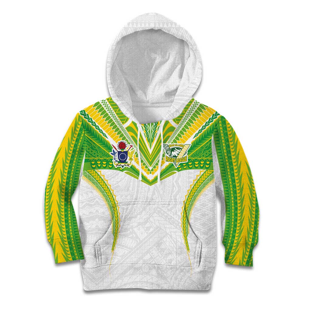Custom Cook Islands Rugby Kid Hoodie Tatau Art Sport Style White Color