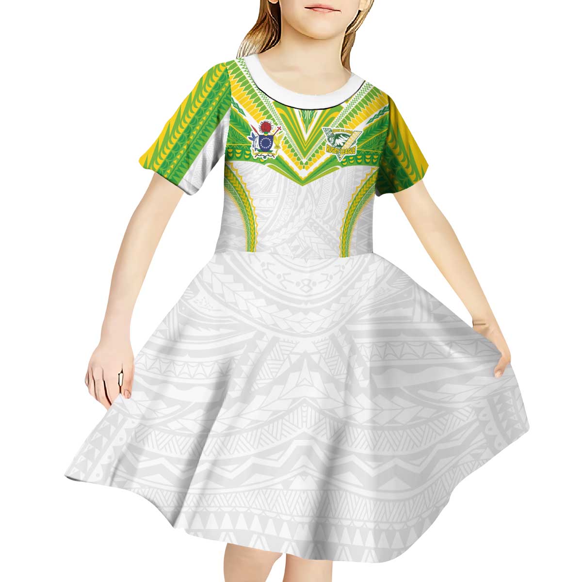 Custom Cook Islands Rugby Kid Short Sleeve Dress Tatau Art Sport Style White Color