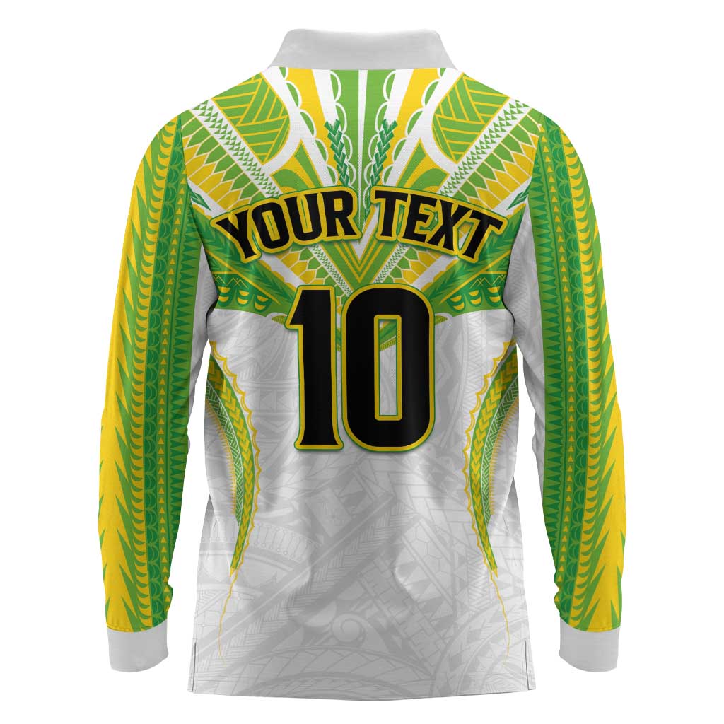 Custom Cook Islands Rugby Long Sleeve Polo Shirt Tatau Art Sport Style White Color