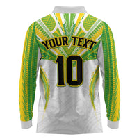 Custom Cook Islands Rugby Long Sleeve Polo Shirt Tatau Art Sport Style White Color