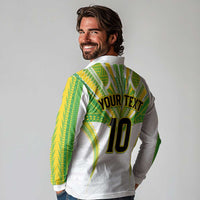 Custom Cook Islands Rugby Long Sleeve Polo Shirt Tatau Art Sport Style White Color