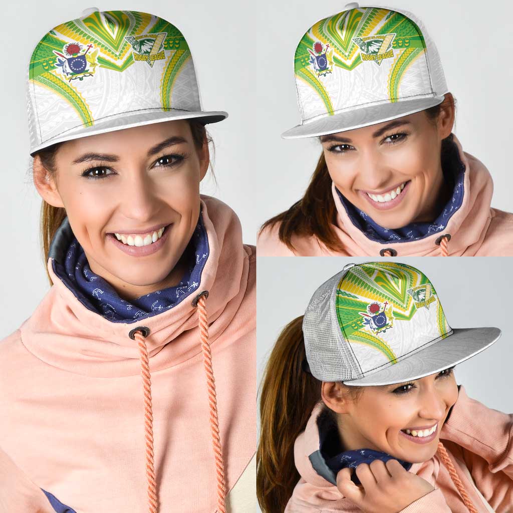 Cook Islands Rugby Mesh Trucker Cap Tatau Art Sport Style White Color