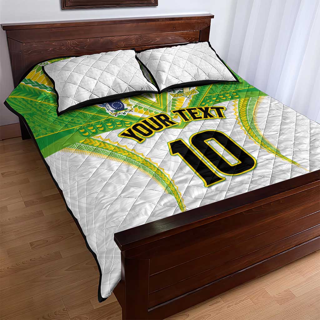 Custom Cook Islands Rugby Quilt Bed Set Tatau Art Sport Style White Color