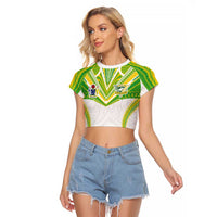 Custom Cook Islands Rugby Raglan Cropped T Shirt Tatau Art Sport Style White Color