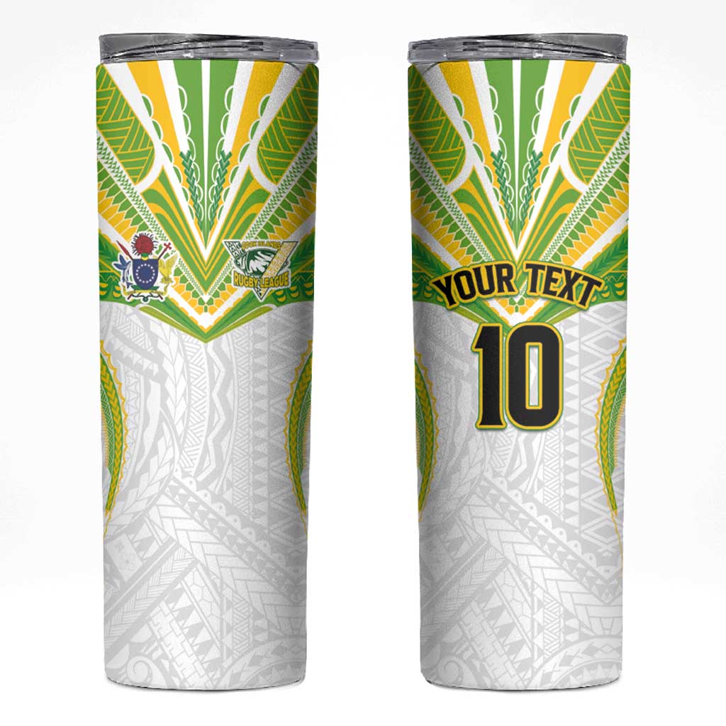Custom Cook Islands Rugby Skinny Tumbler Tatau Art Sport Style White Color