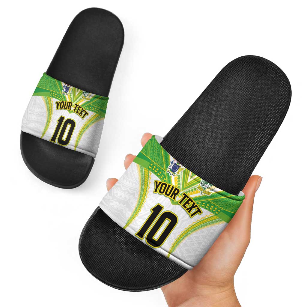 Custom Cook Islands Rugby Slide Sandals Tatau Art Sport Style White Color