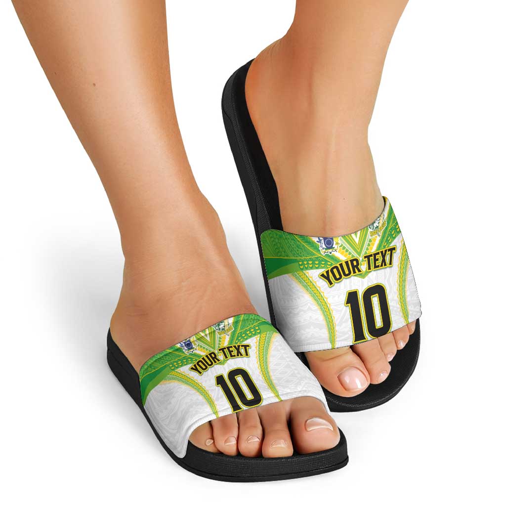 Custom Cook Islands Rugby Slide Sandals Tatau Art Sport Style White Color