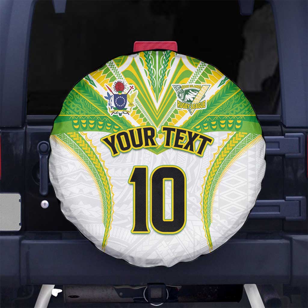 Custom Cook Islands Rugby Spare Tire Cover Tatau Art Sport Style White Color