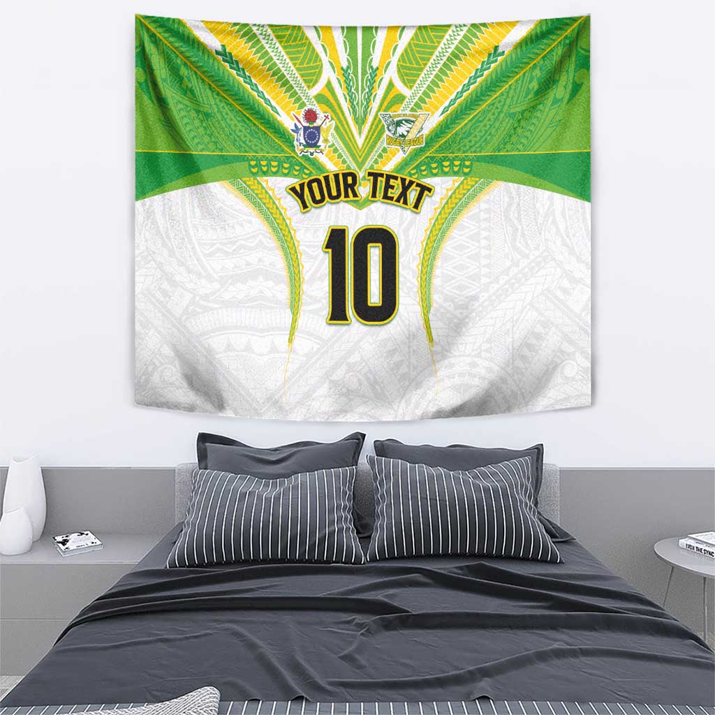 Custom Cook Islands Rugby Tapestry Tatau Art Sport Style White Color