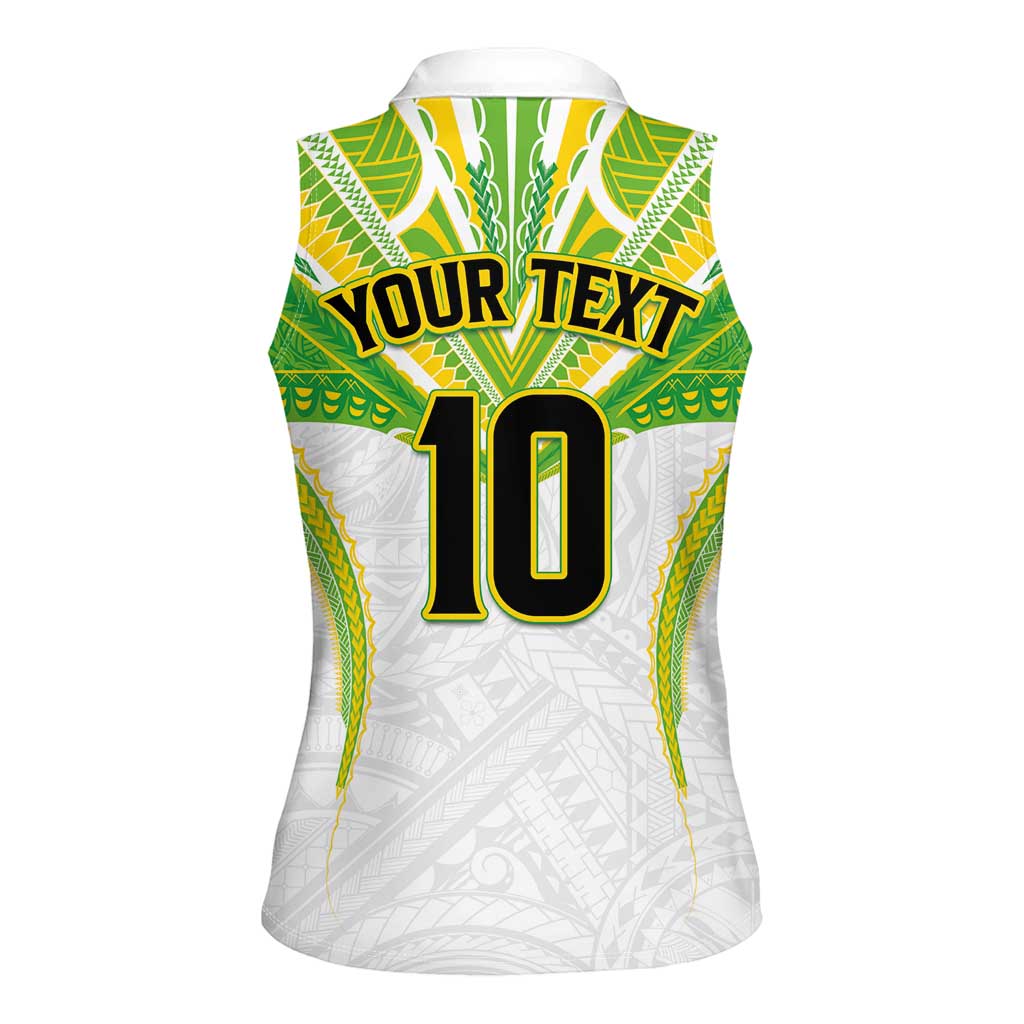 Custom Cook Islands Rugby Women Sleeveless Polo Shirt Tatau Art Sport Style White Color