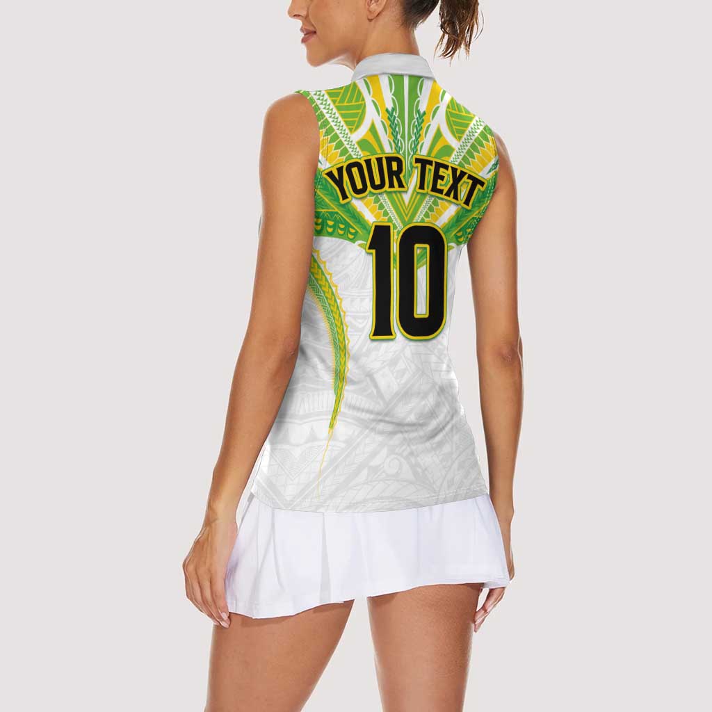 Custom Cook Islands Rugby Women Sleeveless Polo Shirt Tatau Art Sport Style White Color