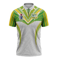 Custom Cook Islands Rugby Zipper Polo Shirt Tatau Art Sport Style White Color