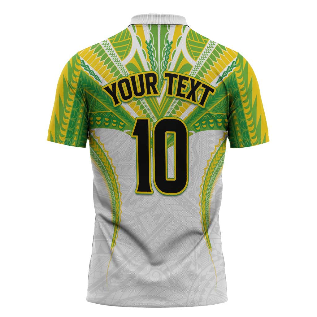 Custom Cook Islands Rugby Zipper Polo Shirt Tatau Art Sport Style White Color