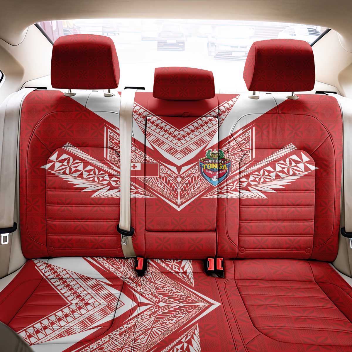 Tonga Rugby Back Car Seat Cover Ngatu Motifs and Pacific Patterns
