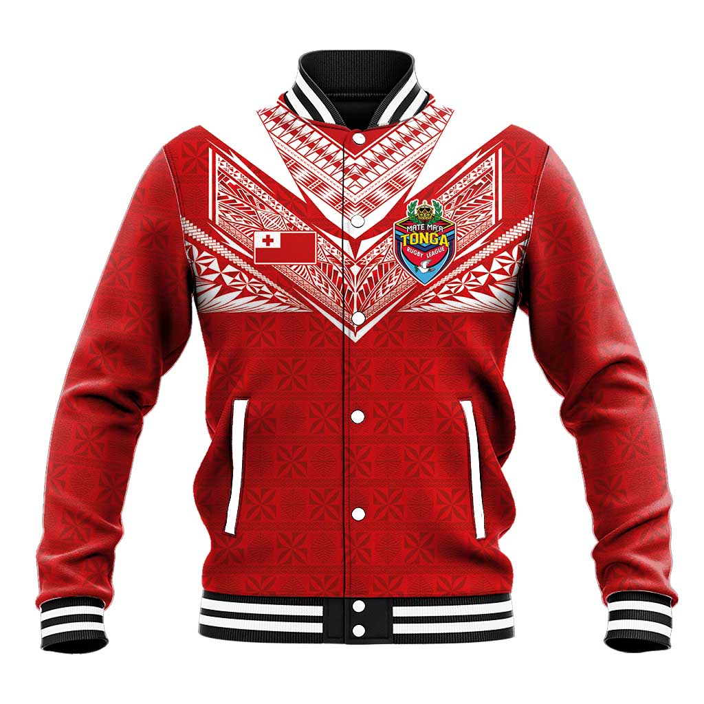 Custom Tonga Rugby Baseball Jacket Ngatu Motifs and Pacific Patterns