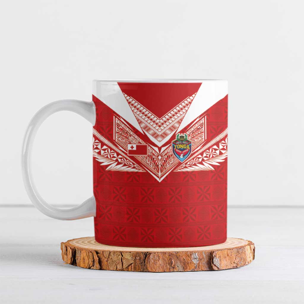Custom Tonga Rugby Ceramic Mug Ngatu Motifs and Pacific Patterns