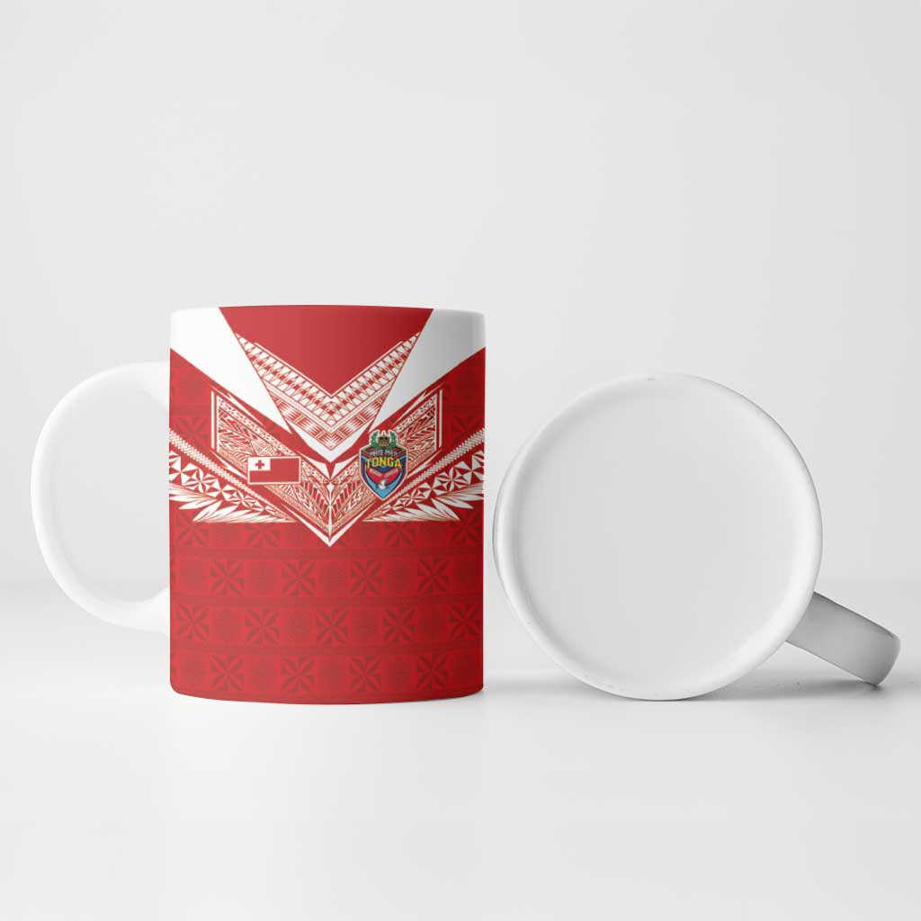 Custom Tonga Rugby Ceramic Mug Ngatu Motifs and Pacific Patterns