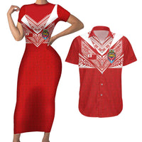 Custom Tonga Rugby Couples Matching Short Sleeve Bodycon Dress and Hawaiian Shirt Ngatu Motifs and Pacific Patterns