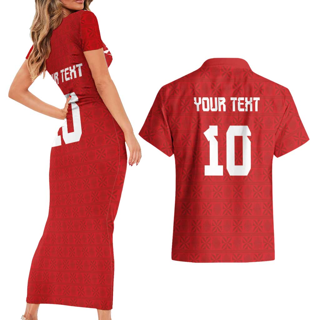 Custom Tonga Rugby Couples Matching Short Sleeve Bodycon Dress and Hawaiian Shirt Ngatu Motifs and Pacific Patterns