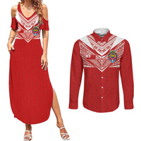 Custom Tonga Rugby Couples Matching Summer Maxi Dress and Long Sleeve Button Shirt Ngatu Motifs and Pacific Patterns