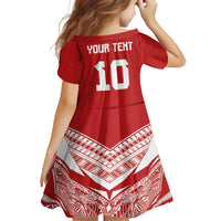 Custom Tonga Rugby Family Matching Off Shoulder Short Dress and Hawaiian Shirt Ngatu Motifs and Pacific Patterns
