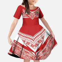 Custom Tonga Rugby Kid Short Sleeve Dress Ngatu Motifs and Pacific Patterns