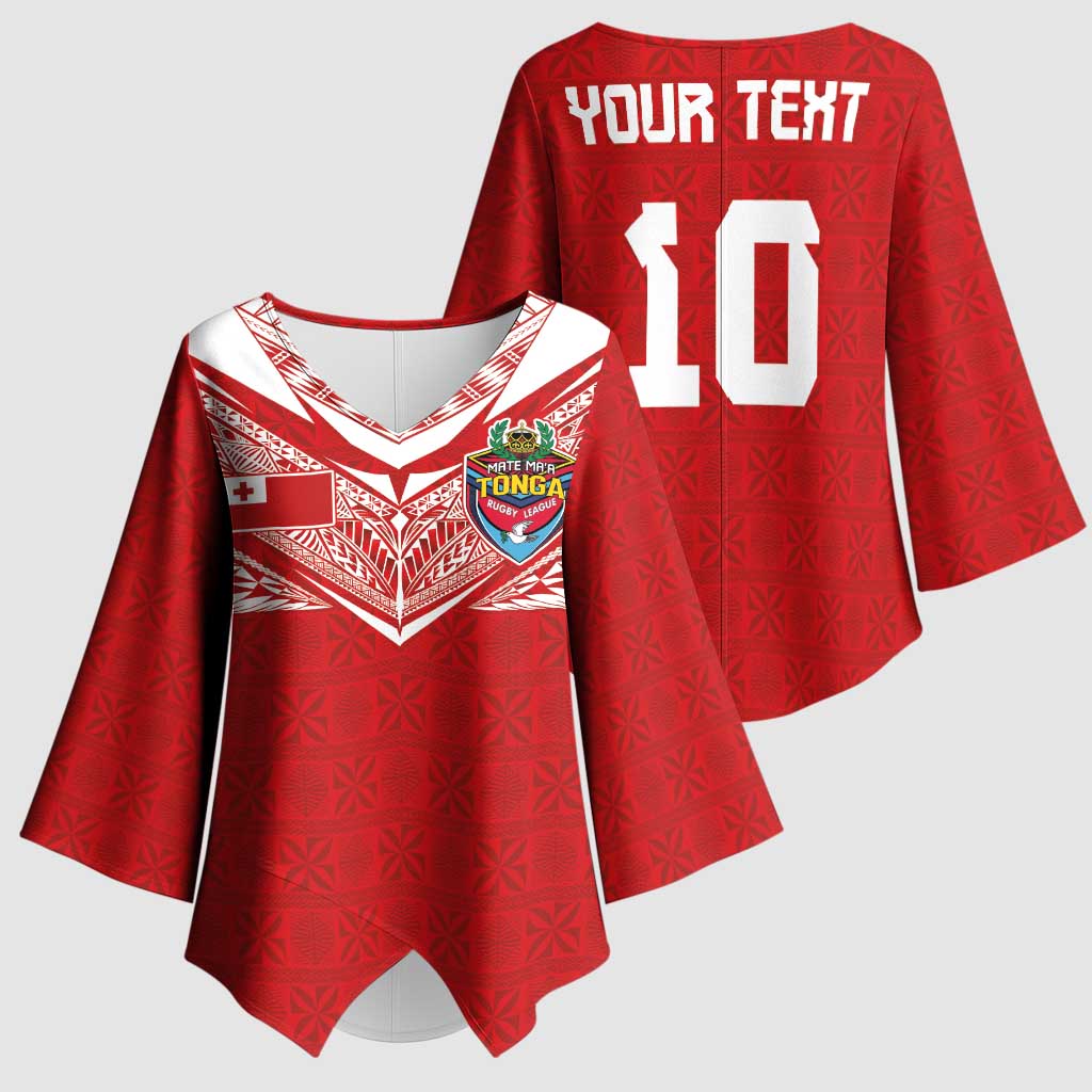 Custom Tonga Rugby Kimono Sleeve Blouse Ngatu Motifs and Pacific Patterns
