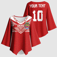 Custom Tonga Rugby Kimono Sleeve Blouse Ngatu Motifs and Pacific Patterns