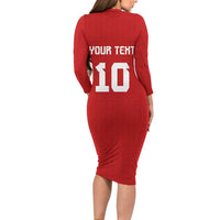 Custom Tonga Rugby Long Sleeve Bodycon Dress Ngatu Motifs and Pacific Patterns