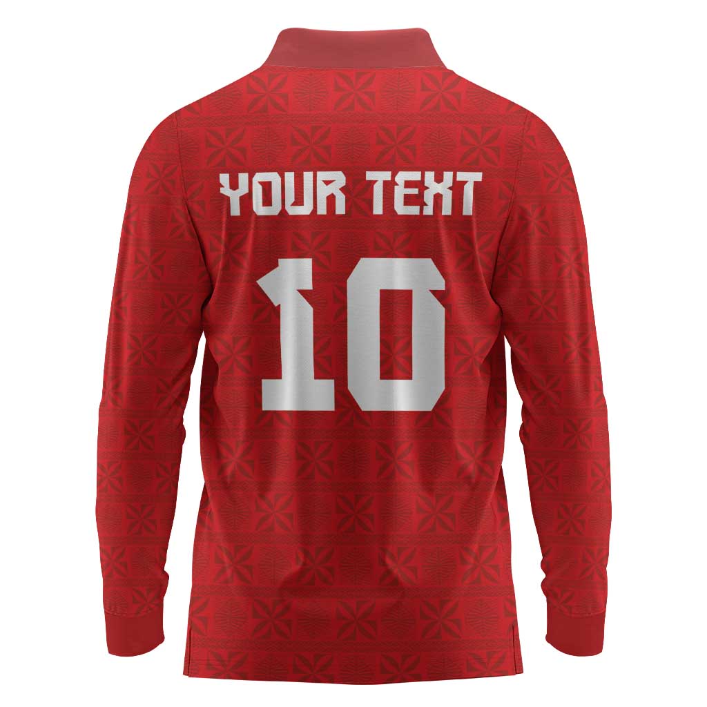 Custom Tonga Rugby Long Sleeve Polo Shirt Ngatu Motifs and Pacific Patterns
