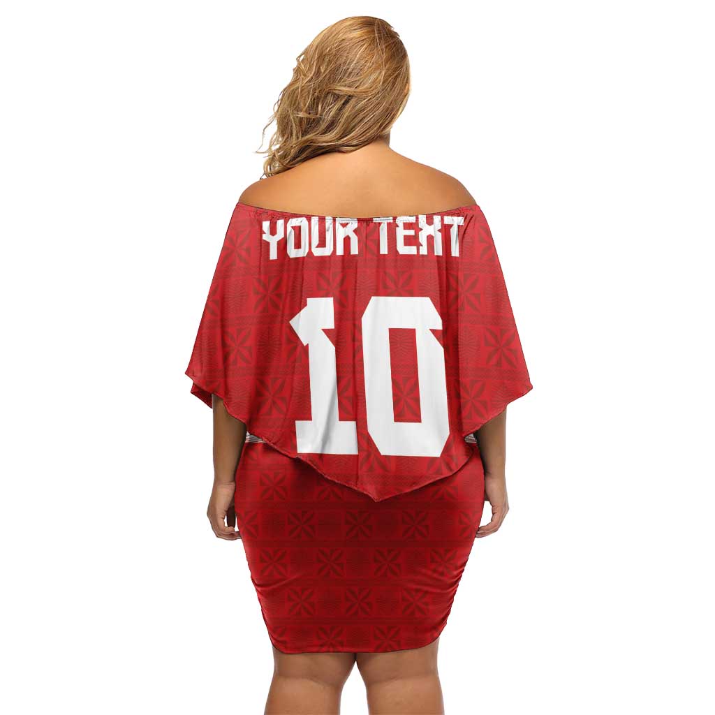Custom Tonga Rugby Off Shoulder Short Dress Ngatu Motifs and Pacific Patterns