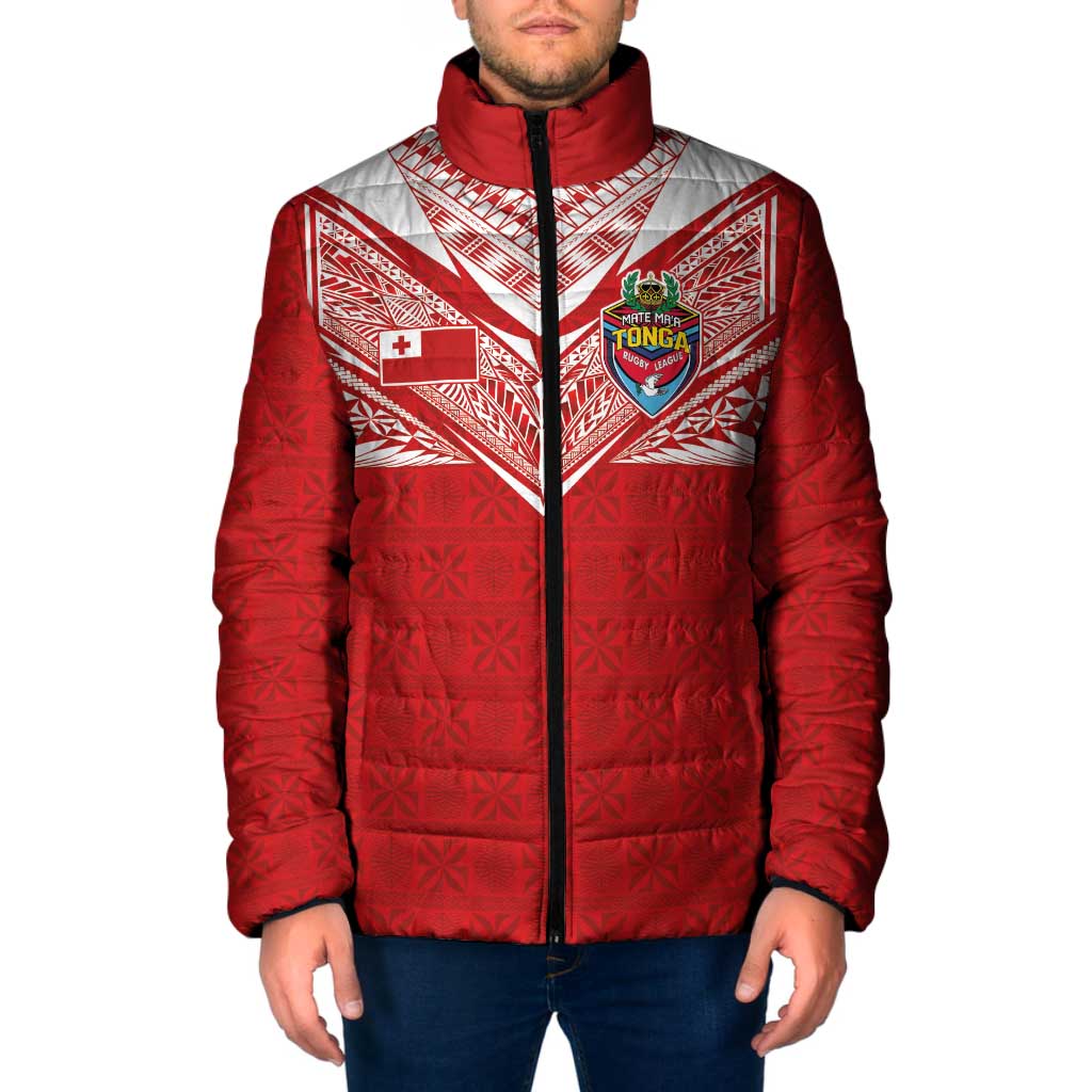 Custom Tonga Rugby Padded Jacket Ngatu Motifs and Pacific Patterns