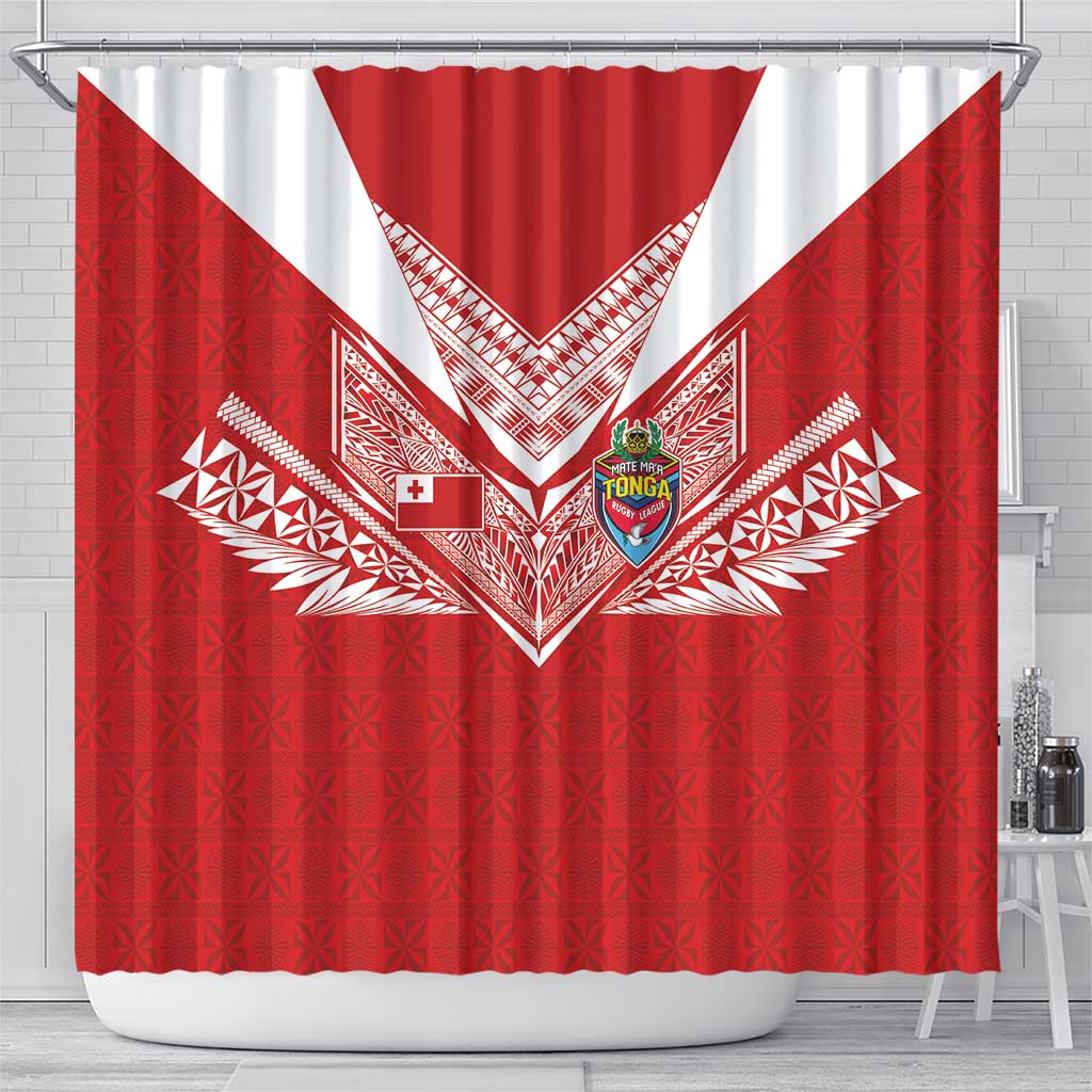 Tonga Rugby Shower Curtain Ngatu Motifs and Pacific Patterns