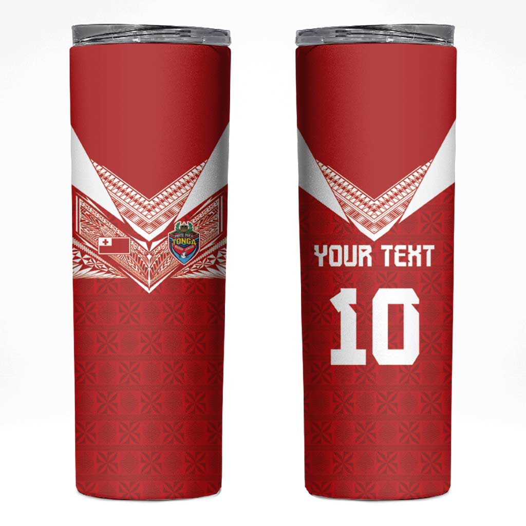 Custom Tonga Rugby Skinny Tumbler Ngatu Motifs and Pacific Patterns