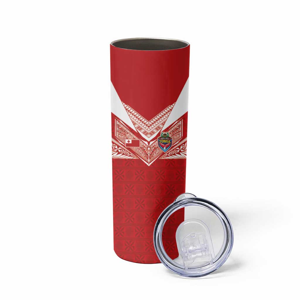 Custom Tonga Rugby Skinny Tumbler Ngatu Motifs and Pacific Patterns