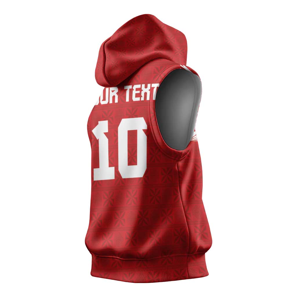 Custom Tonga Rugby Sleeveless Hoodie Ngatu Motifs and Pacific Patterns