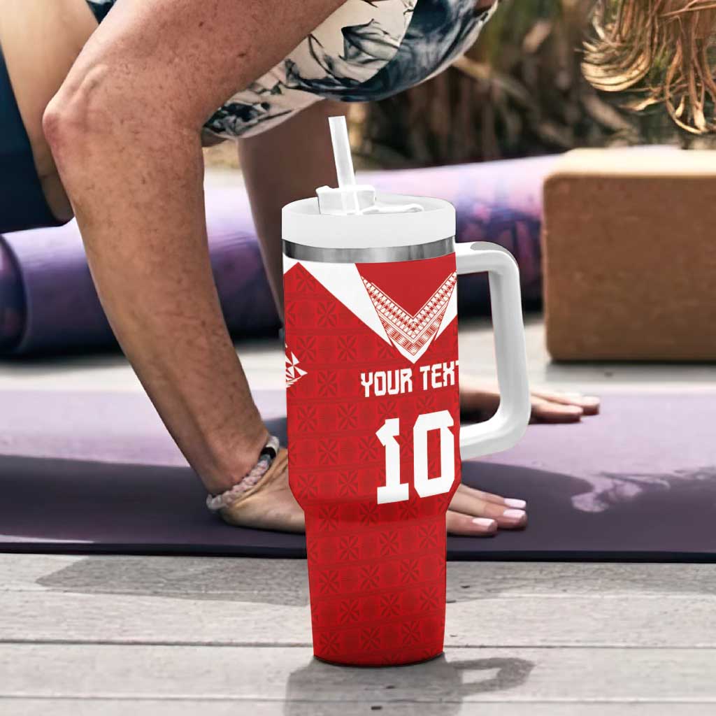 Custom Tonga Rugby Tumbler With Handle Ngatu Motifs and Pacific Patterns