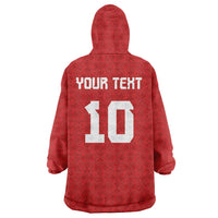 Custom Tonga Rugby Wearable Blanket Hoodie Ngatu Motifs and Pacific Patterns