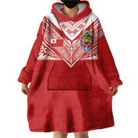 Custom Tonga Rugby Wearable Blanket Hoodie Ngatu Motifs and Pacific Patterns