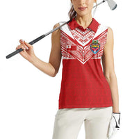 Custom Tonga Rugby Women Sleeveless Polo Shirt Ngatu Motifs and Pacific Patterns