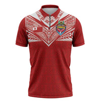 Custom Tonga Rugby Zipper Polo Shirt Ngatu Motifs and Pacific Patterns