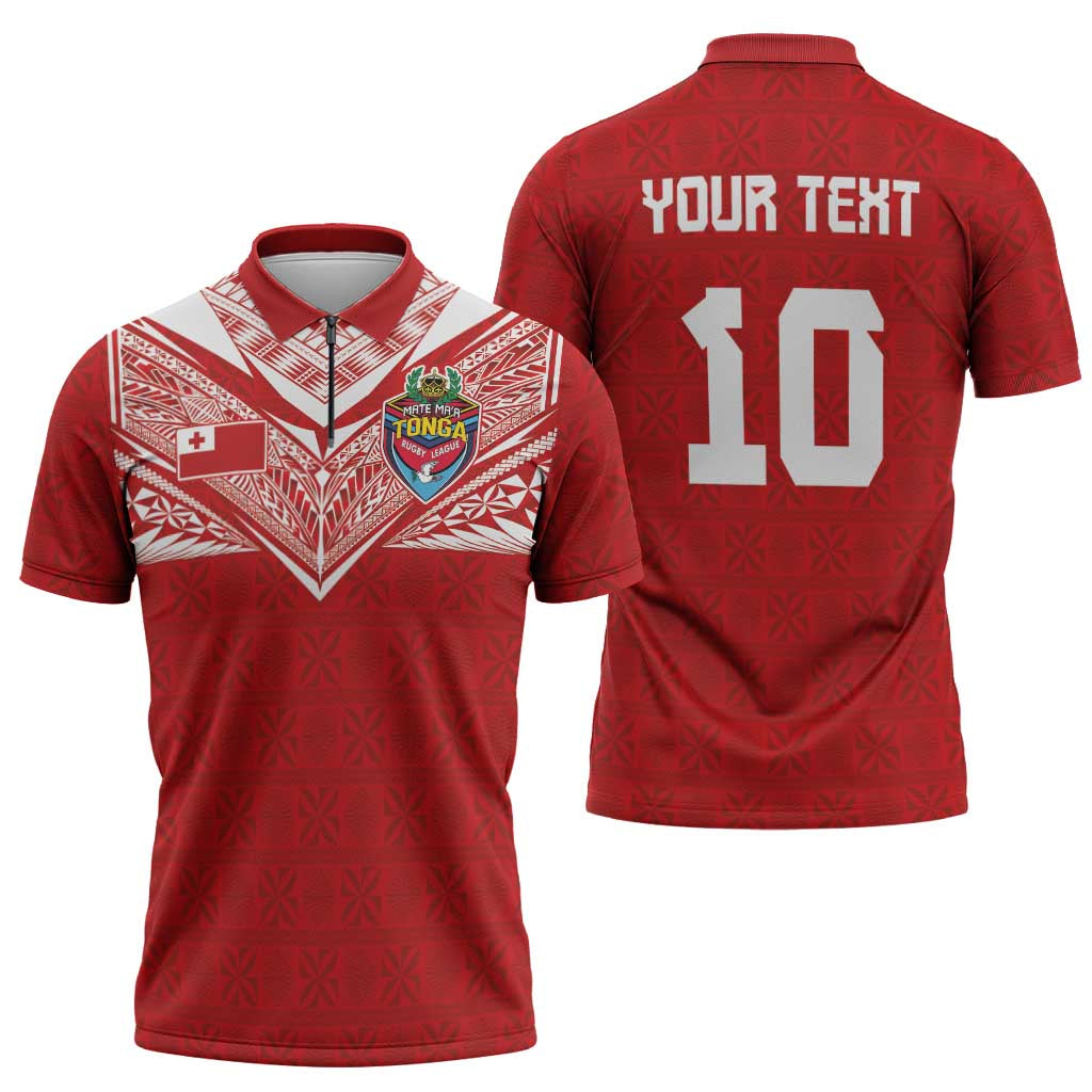 Custom Tonga Rugby Zipper Polo Shirt Ngatu Motifs and Pacific Patterns