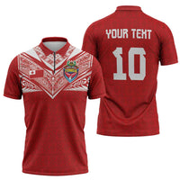 Custom Tonga Rugby Zipper Polo Shirt Ngatu Motifs and Pacific Patterns