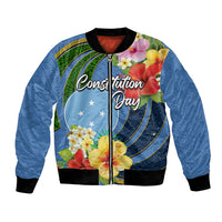Micronesia Constitution Day Bomber Jacket Hibiscus and Tapa Tribal Pattern LT03 Unisex Blue - Polynesian Pride