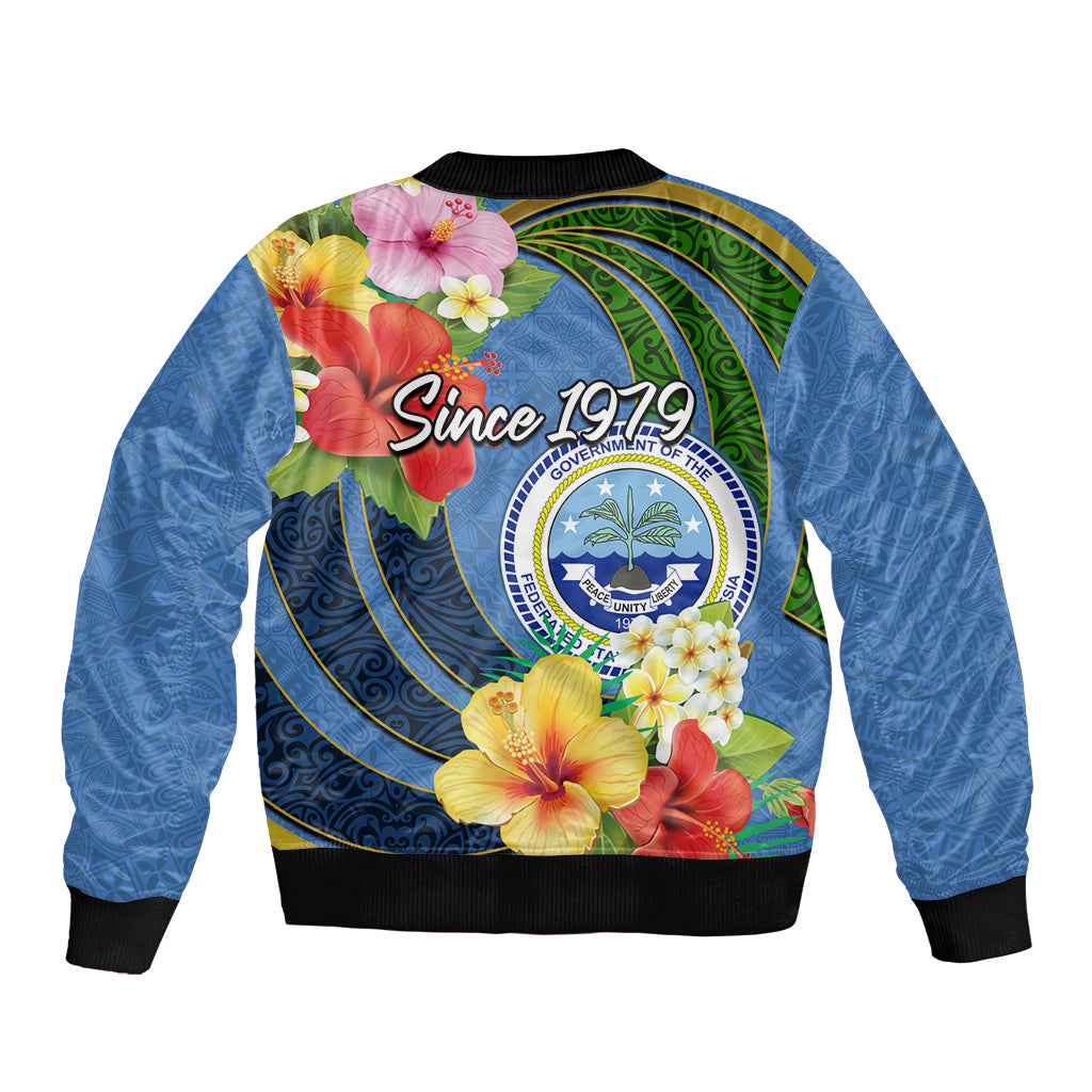 Micronesia Constitution Day Bomber Jacket Hibiscus and Tapa Tribal Pattern LT03 - Polynesian Pride