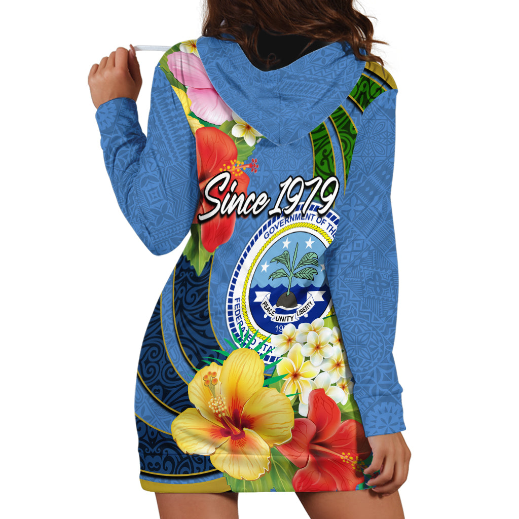 Micronesia Constitution Day Hoodie Dress Hibiscus and Tapa Tribal Pattern LT03 - Polynesian Pride
