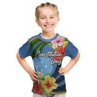 Micronesia Constitution Day Kid T Shirt Hibiscus and Tapa Tribal Pattern LT03 Blue - Polynesian Pride