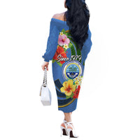 Micronesia Constitution Day Off The Shoulder Long Sleeve Dress Hibiscus and Tapa Tribal Pattern LT03 - Polynesian Pride