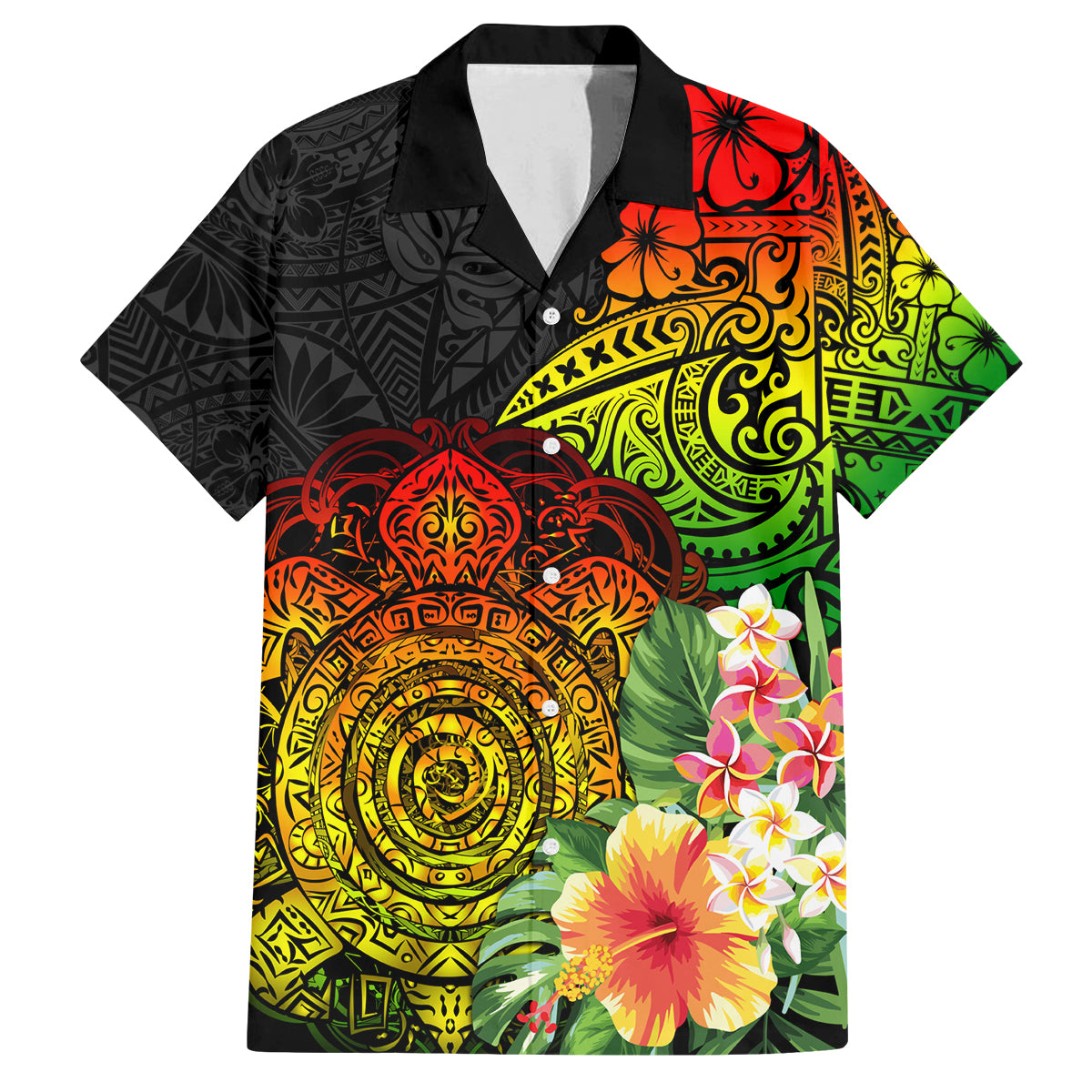 Polynesia Victory Day Family Matching Long Sleeve Bodycon Dress and Hawaiian Shirt Tribal Turtle and Hibiscus LT03 Dad's Shirt - Short Sleeve Reggae - Polynesian Pride
